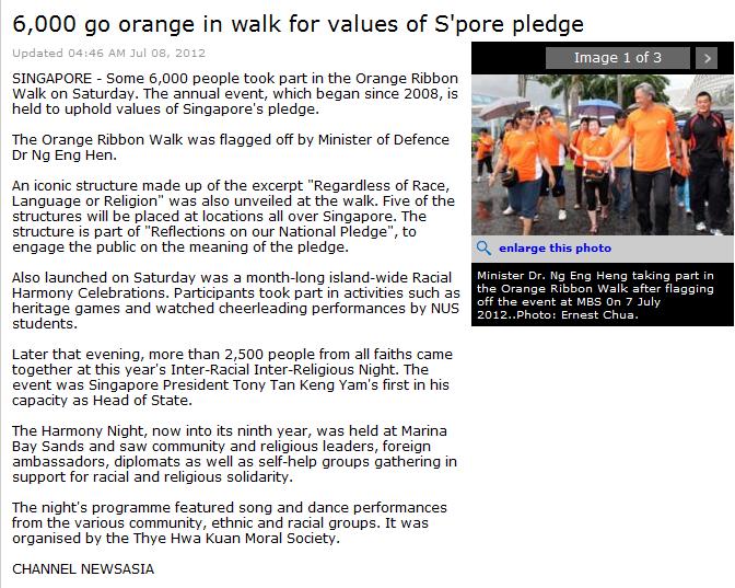 6000 GO ORANGE IN WALK FOR VALUES OF SINGAPORE PLEDGE 1