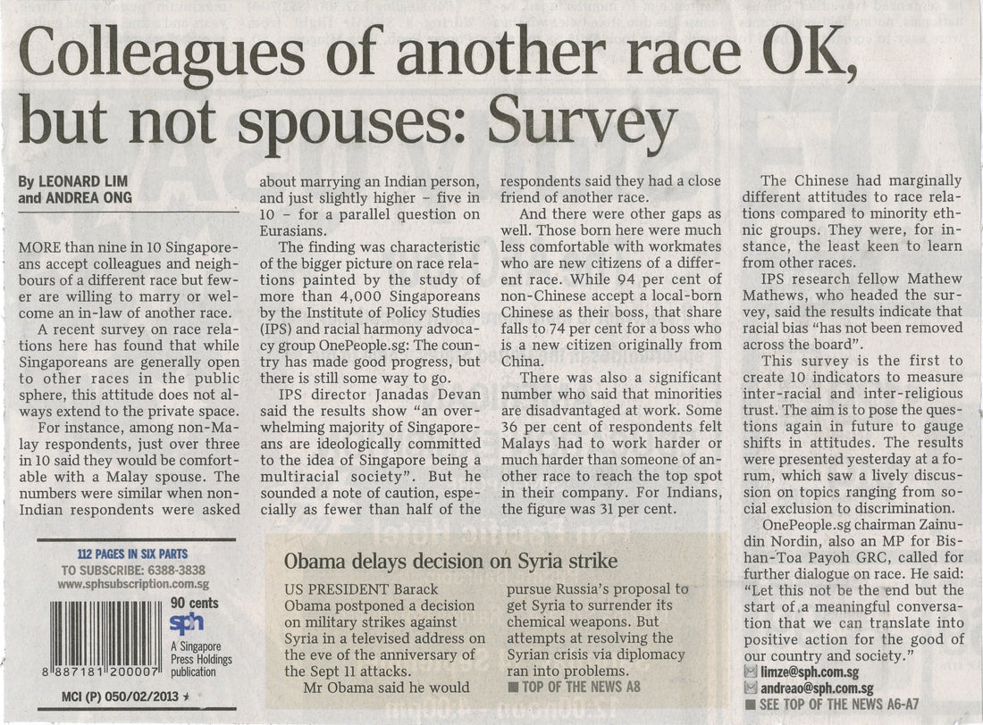 COLLEAGUES OF ANOTHER RACE OK, BUT NOT SPOUSES: SURVEY