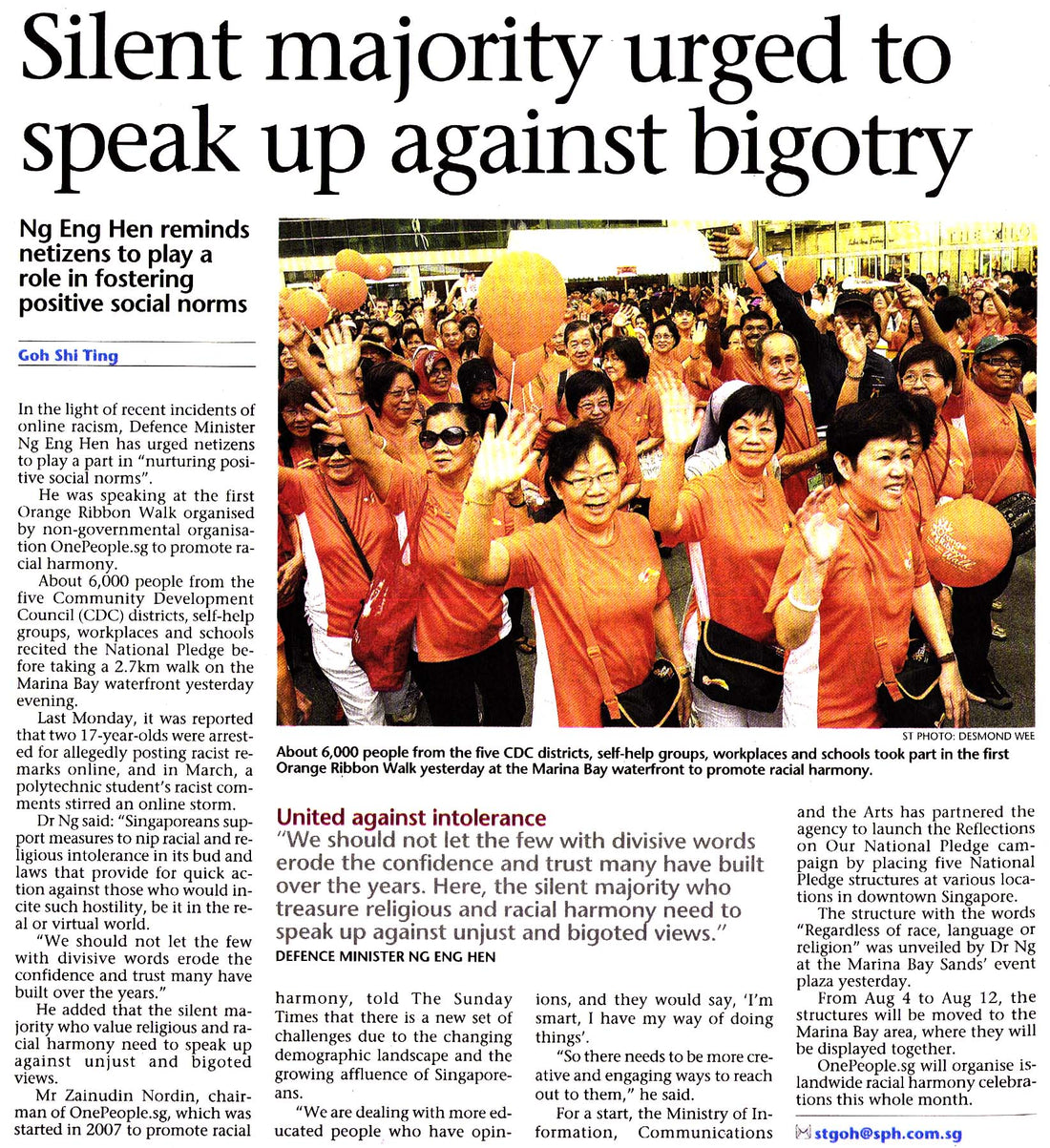 SILENT MAJORITY URGED TO SPEAK UP AGAINST BIGOTRY